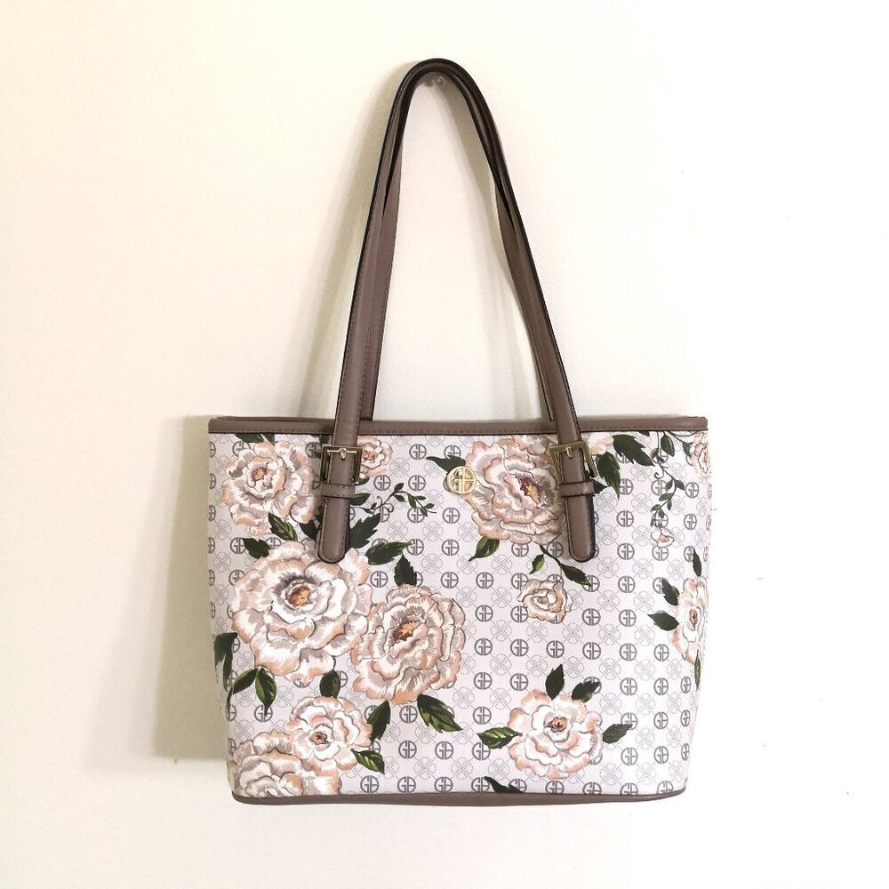 Giani Bernini Signature Floral Taupe Shoulder Bag 14" W x 9-1/2" H x 4- 3/4" D